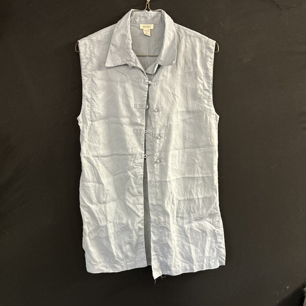 Mikado 100% Linen Sleeveless Shirt Tunic Pale Blue Minimalist Size Large Relaxed